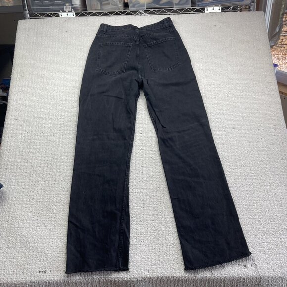 Y2K Zara Wide Leg Baggy Jeans Wom Size 8 Dark Wash Off-black High Rise Cut-Off - Picture 9 of 11